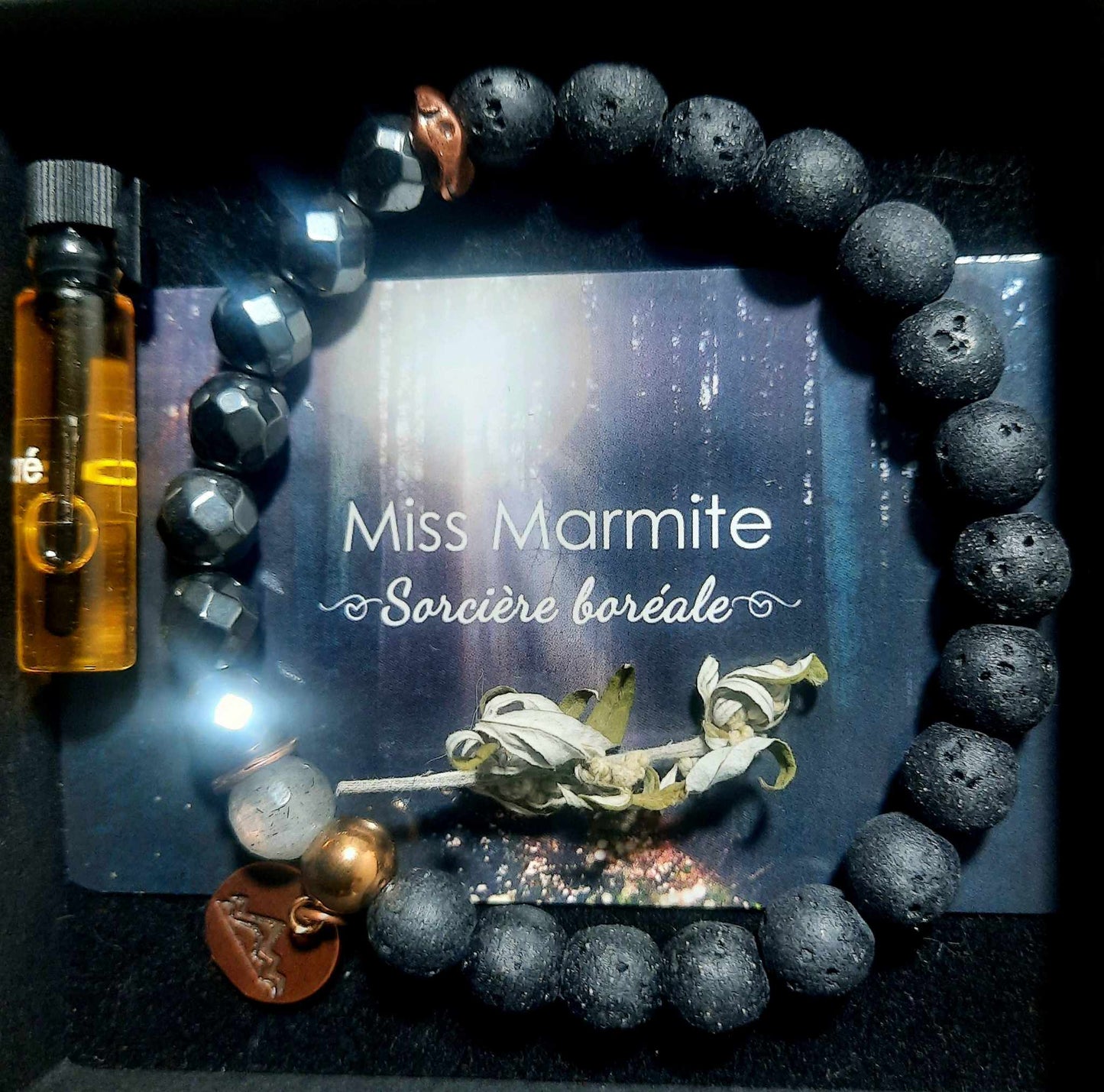 Bracelet diffuseur en lave & hématite
